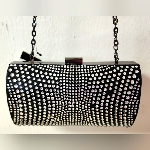 ☆[HP]☆Randi Embellis Sparkley Stylish CrossBody Purse Clutch Bag Gun Metal Chain - Picture 3 of 12